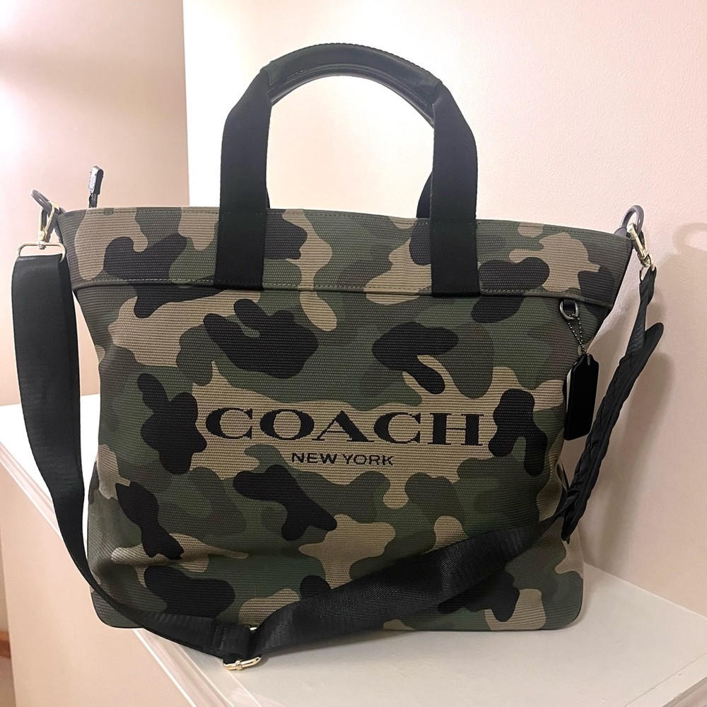 Coach CL396 Canvas Khaki Camouflage Large Tote Bag